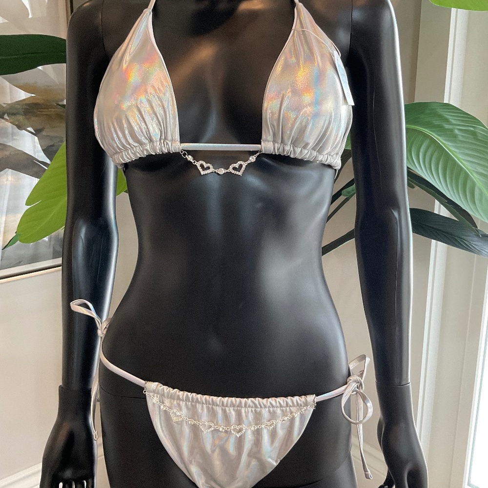 Silvery White Bikini with Charming Bikini Charms!